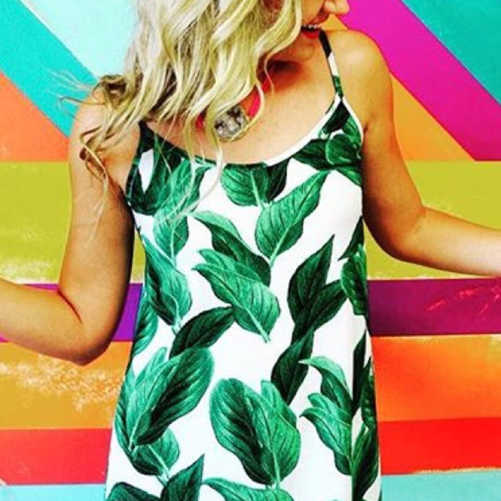 show me your mumu palm print dress